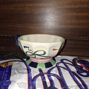 Abstract Ribbon Multicolor Ceramic Teacup/ Soup Mug 8oz Christmas Seasonal Cup